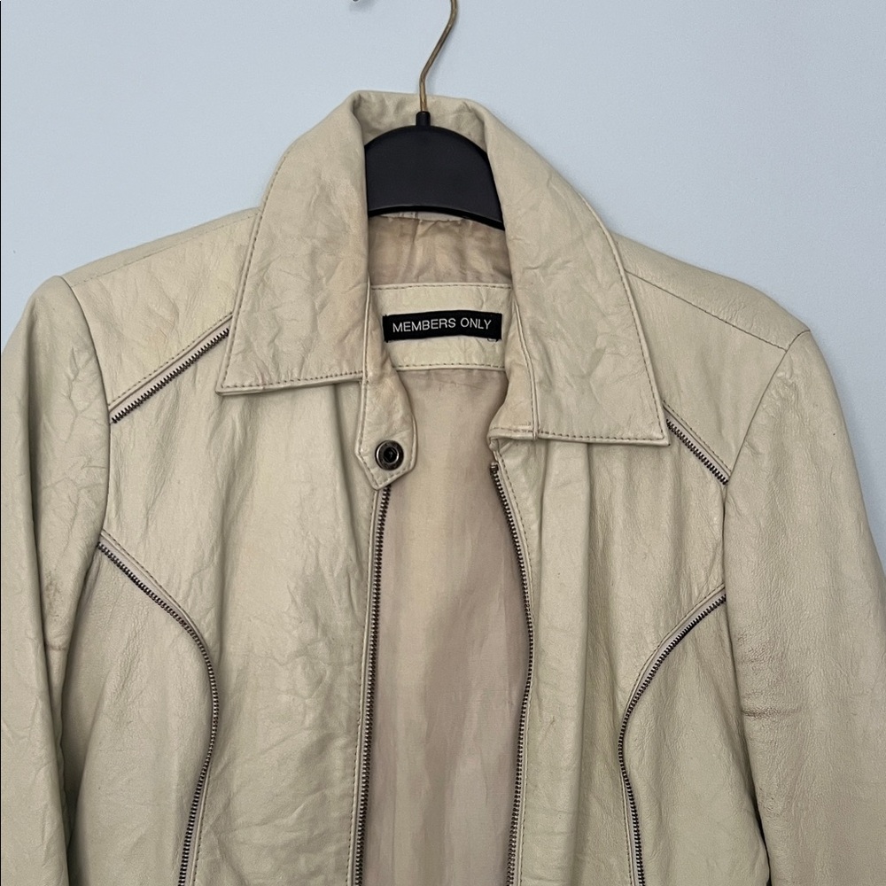 Members Only Cream Real Leather Jacket